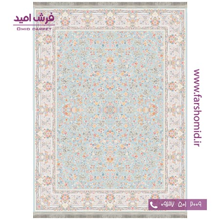 فرش ماشینی 1200 شانه 8 رنگ برجسته 22103 آبی آرشام