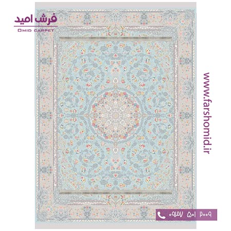 فرش ماشینی 1200 شانه 8 رنگ برجسته 22203 آبی آرشام