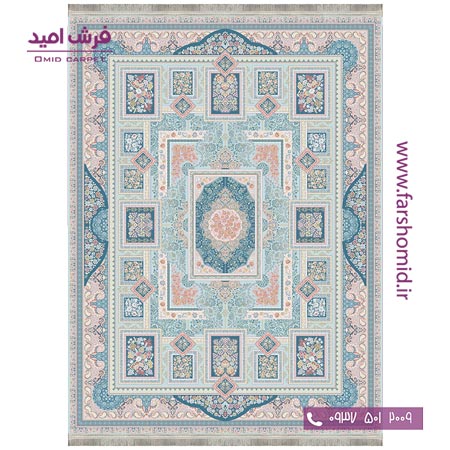 فرش ماشینی 1200 شانه 8 رنگ برجسته 23703 آبی آرشام