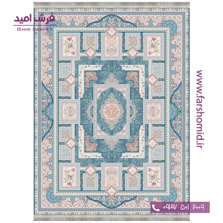 فرش ماشینی 1200 شانه 8 رنگ برجسته 23704 سرمه ای آرشام