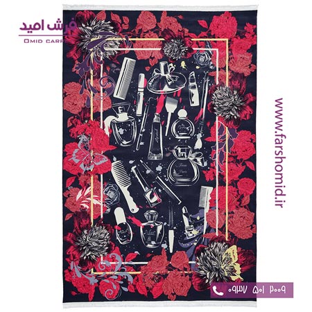 فرش 700 شانه طرح لوازم آرایش مشکی قرمز 101435 کلاریس محتشم