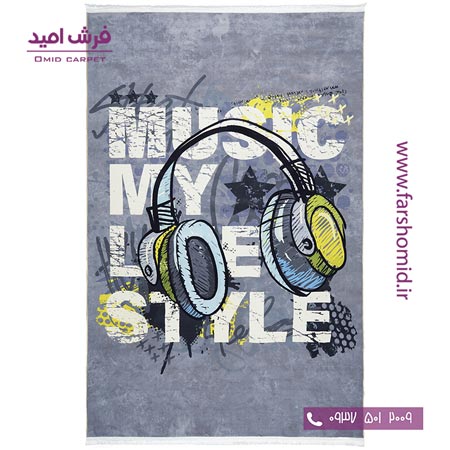 فرش 700 شانه طرح موزیک طوسی 101437 کلاریس محتشم