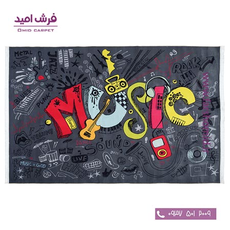 فرش 700 شانه طرح موزیک مشکی قرمز 101436 کلاریس محتشم