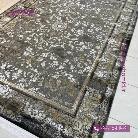 فرش ماشینی 1200 شانه گلبرجسته کد 1040 مشکی طلایی کلکسیون دیار فرش ملل