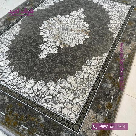 فرش ماشینی 1200 شانه گلبرجسته کد 1060 مشکی طلایی کلکسیون دیار فرش ملل