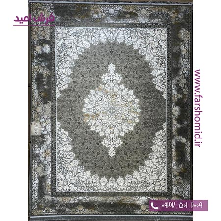 فرش ماشینی 1200 شانه گلبرجسته کد 1061 مشکی طلایی کلکسیون دیار فرش ملل