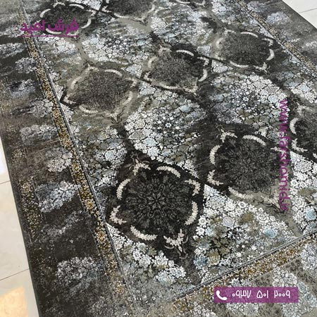 فرش ماشینی 1200 شانه گلبرجسته کد 1080 مشکی طلایی کلکسیون دیار فرش ملل