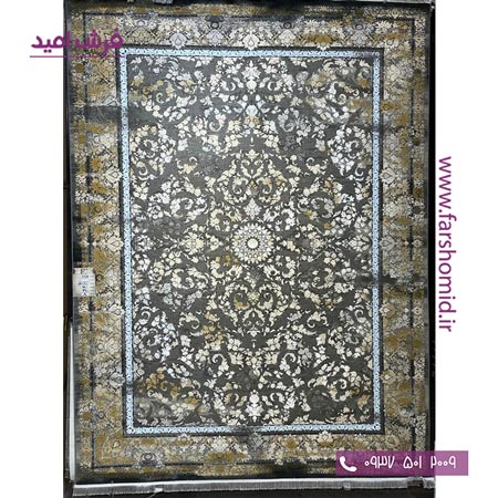 فرش ماشینی 1200 شانه گلبرجسته کد 2075 مشکی طلایی کلکسیون دیار فرش ملل