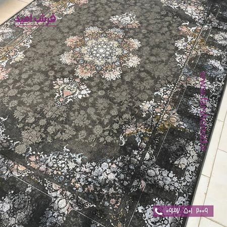 فرش ماشینی 1200 شانه گلبرجسته کد 2060 مشکی طلایی کلکسیون دیار فرش ملل
