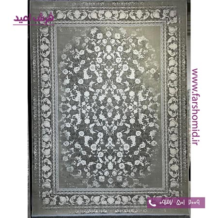 فرش ماشینی 1200 شانه گلبرجسته کد 3225 مشکی طوسی کلکسیون دیار فرش ملل