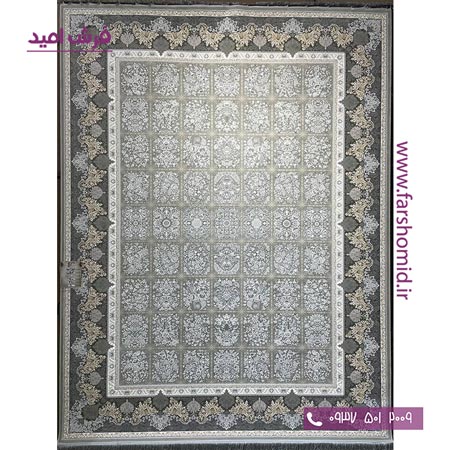 فرش ماشینی 1200 شانه گلبرجسته مهتاب فیلی ( طوسی طلایی ) کلکسیون دیار فرش ملل