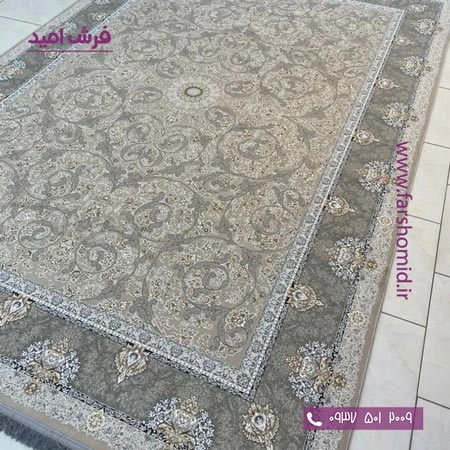 فرش ماشینی 1200 شانه گلبرجسته روژان نسکافه ای ( نسکافه طلایی ) کلکسیون دیار فرش ملل
