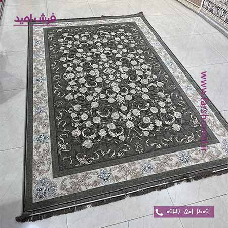 فرش ماشینی 1200 شانه گلبرجسته خاتون دودی ( مشکی طلایی ) کلکسیون دیار فرش ملل