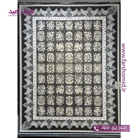 فرش ماشینی 1200 شانه گلبرجسته مهتاب زغالی ( مشکی طلایی ) کلکسیون دیار فرش ملل