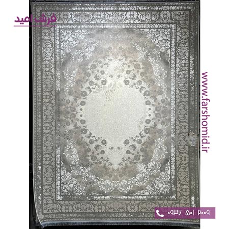 فرش ماشینی 1200 شانه گلبرجسته کد 3240 طوسی طلایی کلکسیون دیار فرش ملل
