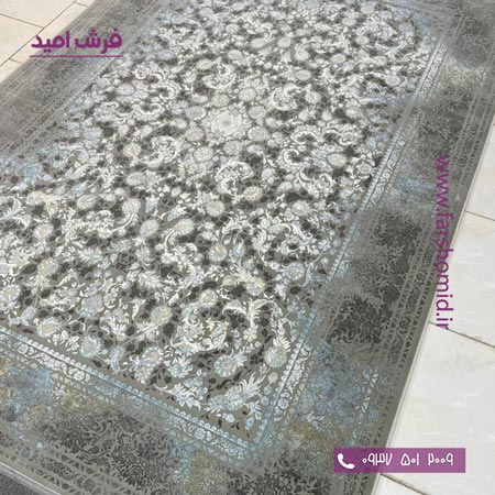فرش ماشینی 1200 شانه گلبرجسته کد 2086 مشکی طوسی کلکسیون دیار فرش ملل