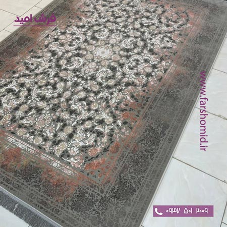 فرش ماشینی 1200 شانه گلبرجسته کد 3115 مشکی صورتی کلکسیون دیار فرش ملل