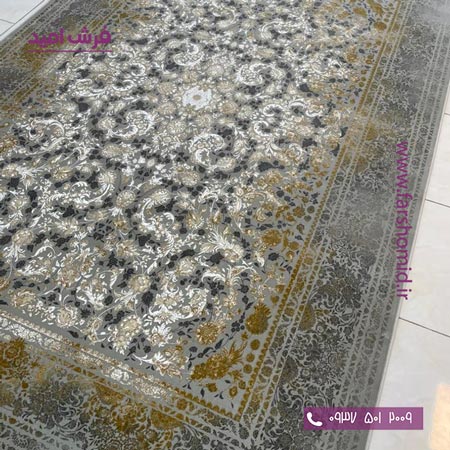 فرش ماشینی 1200 شانه گلبرجسته کد 3120 مشکی طلایی کلکسیون دیار فرش ملل