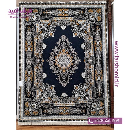 فرش ماشینی 700 شانه 10 رنگ اصل آوا سرمه ای قالی کشمیر