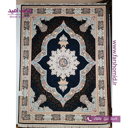 فرش ماشینی 700 شانه 10 رنگ اصل جام سرمه ای قالی کشمیر