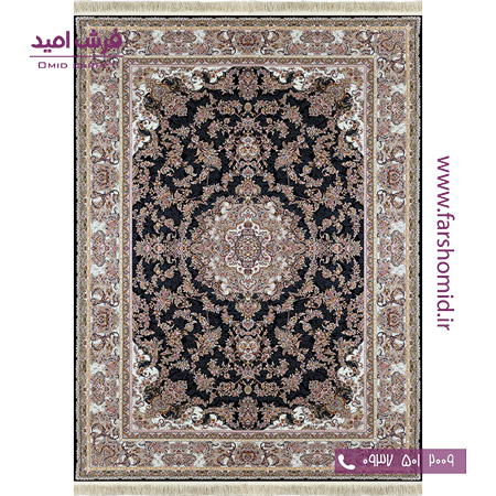 فرش ماشینی 1200 شانه گلبرجسته نازگل سرمه ای فرش ملل