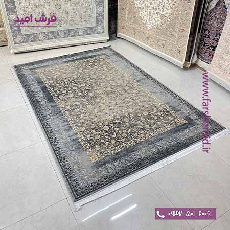 فرش ماشینی 700 شانه کلکسیون آوازه افشان اکازیون وینتیج نقره ای طلاکوب فرش سورنا