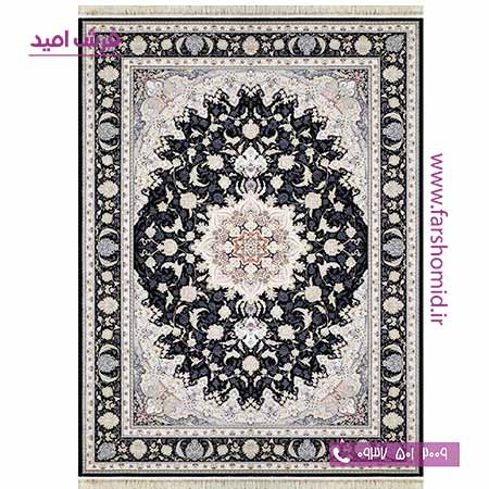 فرش ماشینی 700 شانه کلکسیون آوازه افشان اصفهون مشکی فرش سورنا
