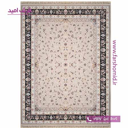 فرش ماشینی 700 شانه کلکسیون آوازه افشان اکازیون بژ حاشیه مشکی فرش سورنا