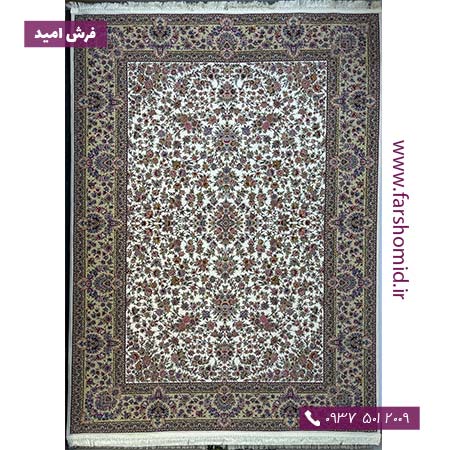 فرش ماشینی 1250 شانه 8 رنگ رویال کرم حاشیه بژ فرش جردن
