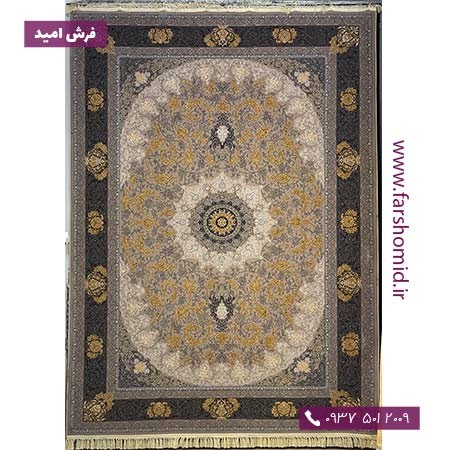 فرش ماشینی 700 شانه کد 3308 طوسی طلاکوب فرش امپراطور