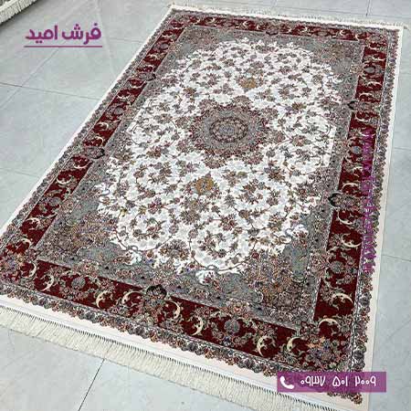 فرش ماشینی 1200 شانه 8 رنگ فردوس کرم حاشیه لاکی قالی کشمیر