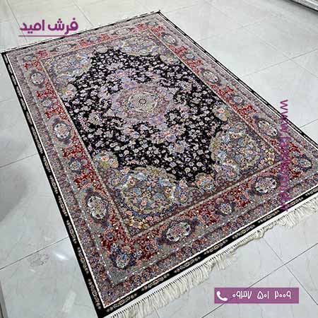 فرش ماشینی 1200 شانه 8 رنگ خطیبی مشکی قالی کشمیر