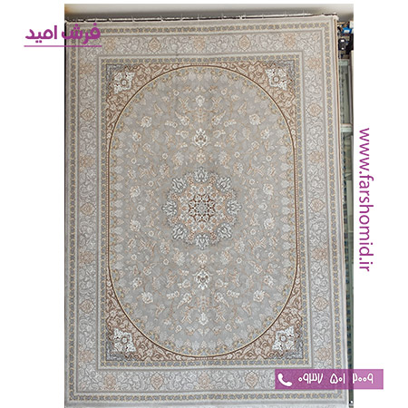 فرش ماشینی 700 شانه ثمین نقره ای ابریشم رخ