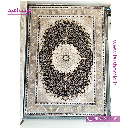 فرش ماشینی 700 شانه مایسا زغالی ابریشم رخ