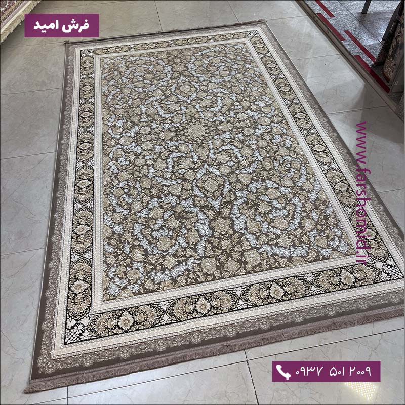 فرش ماشینی 1200 شانه گلبرجسته افشان گلریز سیلور خاطره کویر کاشان