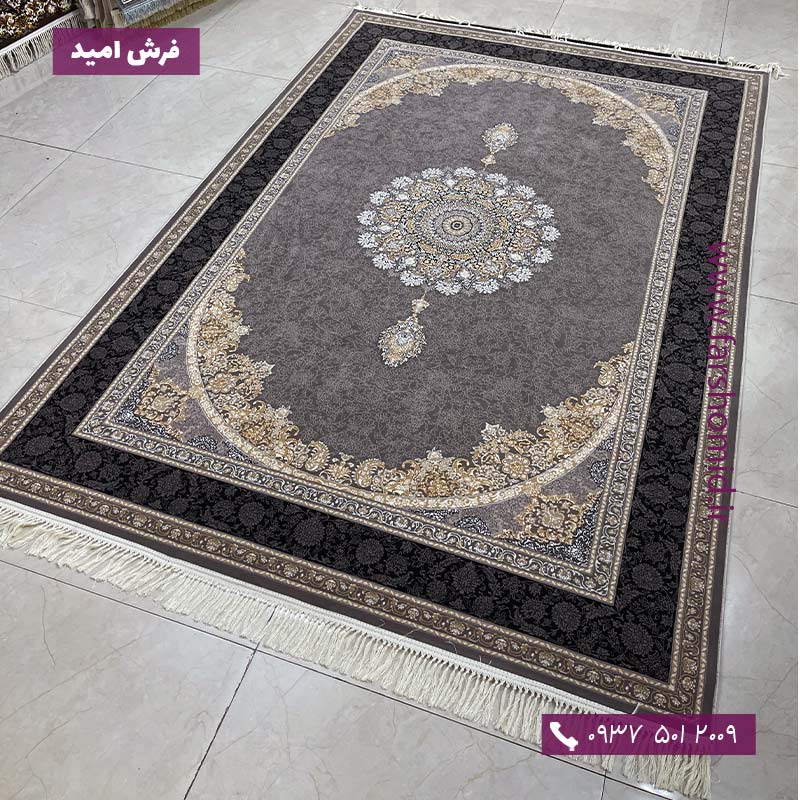 فرش ماشینی 700 شانه کد 3310 طوسی طلاکوب فرش امپراطور