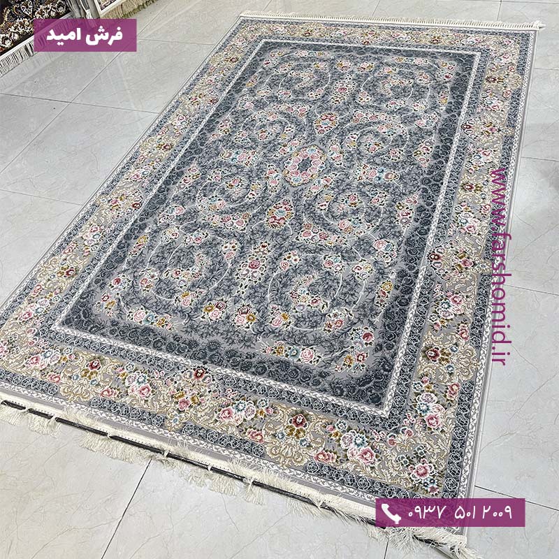 فرش ماشینی 1200 شانه گلبرجسته افشان ارغوان فیلی فرش ایده آل