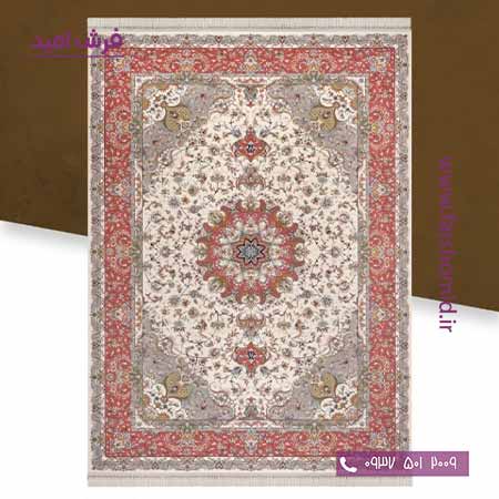 فرش ماشینی 700 شانه ۸ رنگ اصل ایلیا کرم حاشیه گلبهی قالی کشمیر