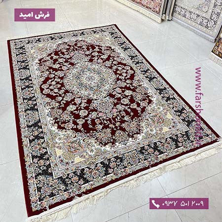 فرش ماشینی 700 شانه ۸ رنگ اصل گل آذین لاکی قالی کشمیر
