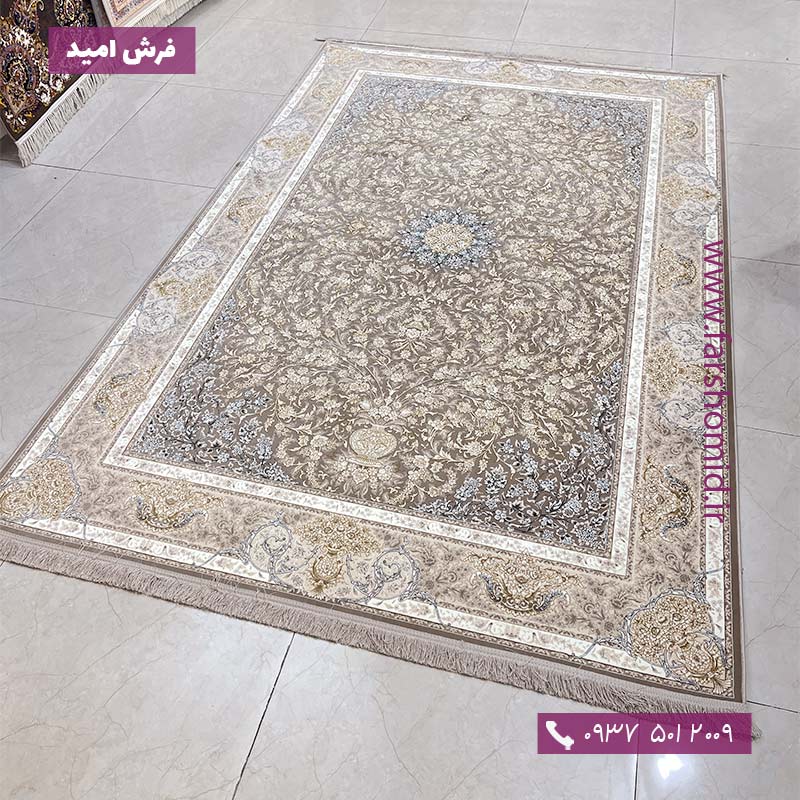 فرش ماشینی 1200 شانه گلبرجسته گل گندم سیلور خاطره کویر کاشان