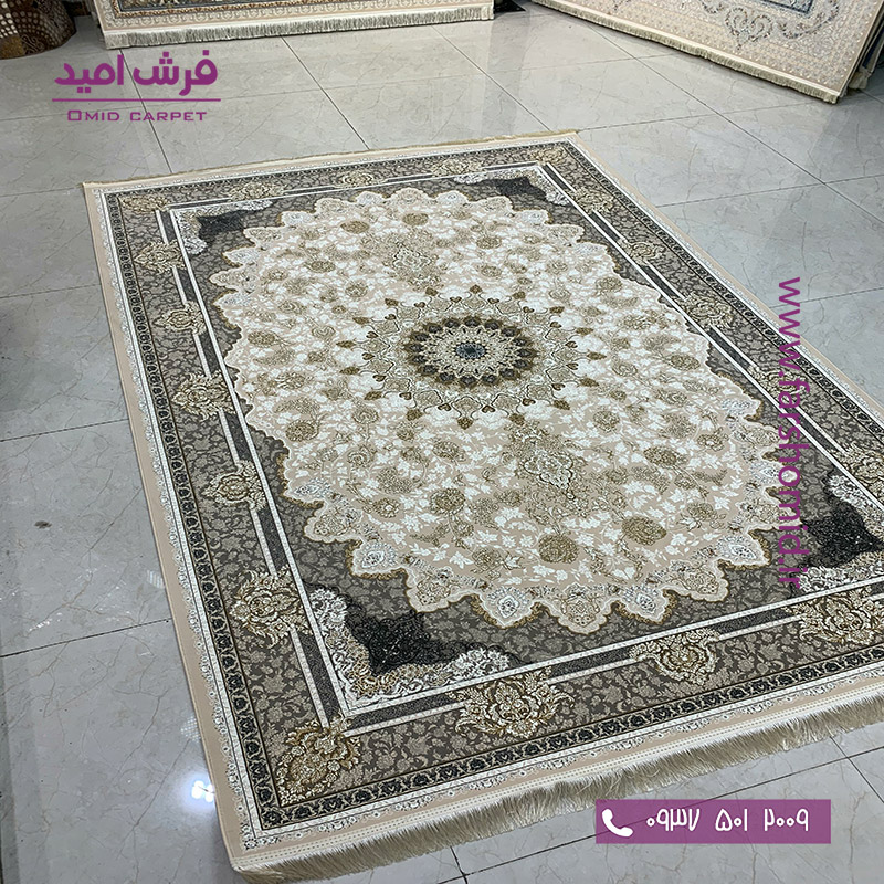 فرش ماشینی 1200 شانه گلبرجسته نایین کرم خاطره کویر کاشان