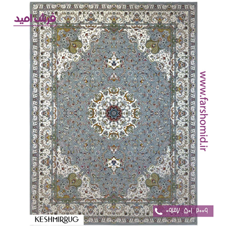 فرش ماشینی 700 شانه ۸ رنگ اصل ایلیا الماسی حاشیه کرم قالی کشمیر