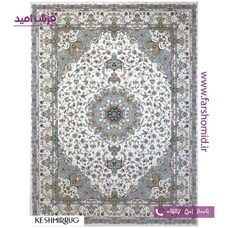 فرش ماشینی 700 شانه ۸ رنگ اصل ایلیا کرم حاشیه کرم قالی کشمیر