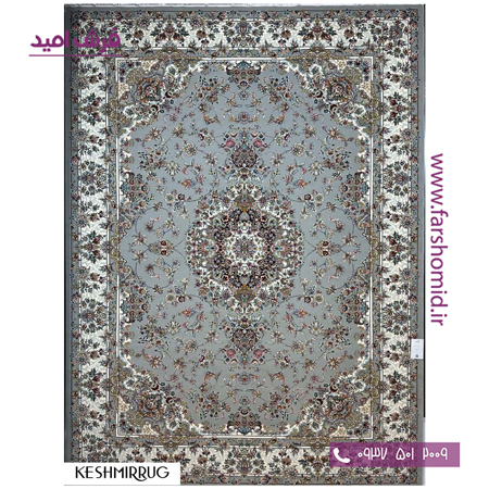 فرش ماشینی 700 شانه ۸ رنگ اصل گل آذین الماسی حاشیه کرم قالی کشمیر