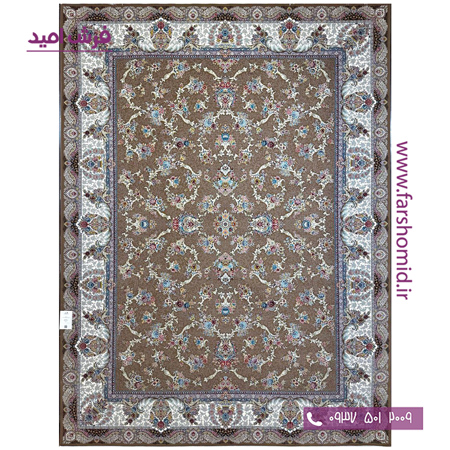 فرش ماشینی 700 شانه ۸ رنگ اصل ارسلان افشان گردویی حاشیه کرم قالی کشمیر