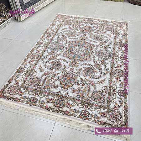 فرش ماشینی 1200 شانه گلبرجسته افشان گیتی نقره ای قالی سلیمان