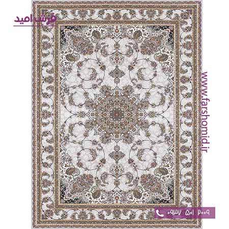 فرش ماشینی 1200 شانه گلبرجسته افشان ثمین نقره ای قالی سلیمان