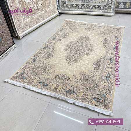 فرش ماشینی 1500 شانه 8 رنگ رهام کرم صدفی خاطره کویر کاشان