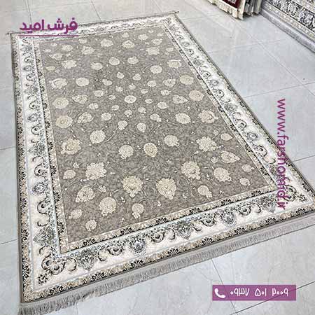 فرش ماشینی 1200 شانه گلبرجسته افشان صفا سیلور خاطره کویر کاشان