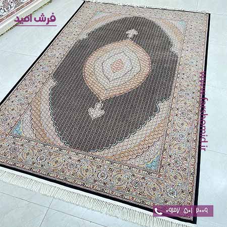 فرش ماشینی 1000 شانه طرح ماهی خوی سرمه ای فرش امید